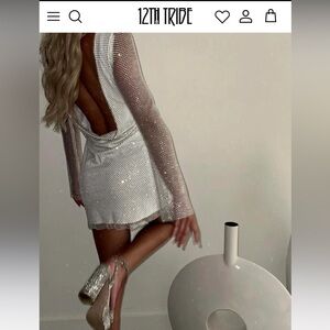 Rhinestone White Backless Dress